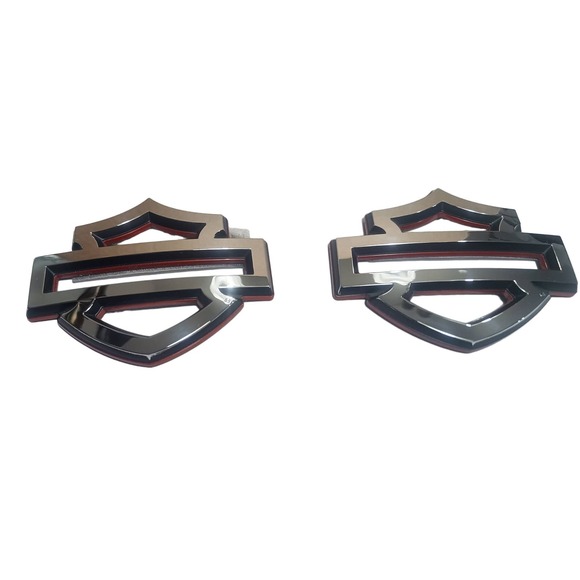 PAIR OEM chrome/blk/red Defiance bar & shield Harley-Davidson cvo touring badges - Picture 3 of 8